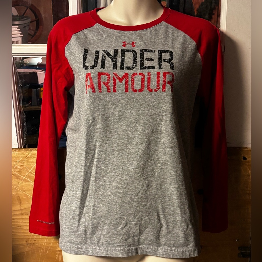Under Armour Kids Red and Gray Long Sleeve Tee